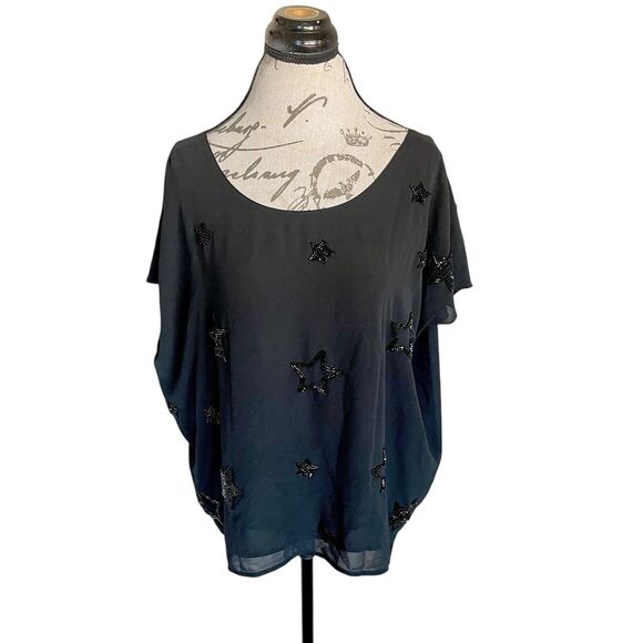 Chaser Womens Blouse Sz XS Boxy Star Beaded Sequins Baddie Witchy Gothic Vampy - Picture 2 of 14